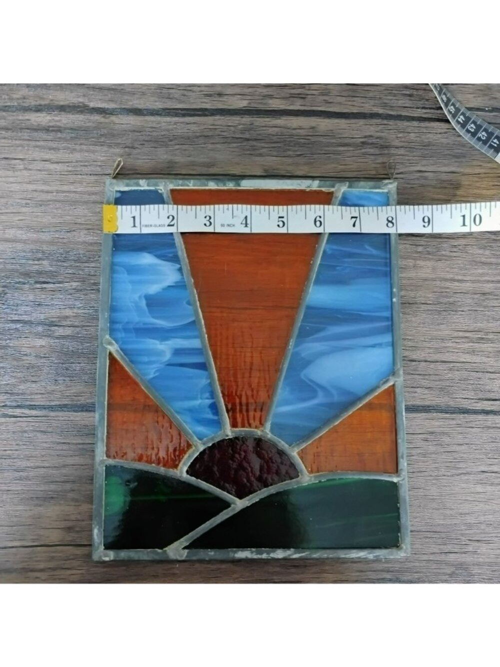 Stained Glass Sunburst Panel, 8x10 Hanging Sunrise Sun Catcher Window Art - Picture 5 of 5